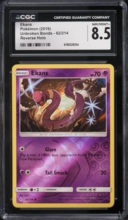 2019 Pokemon Unbroken Bonds Reverse Holo Ekans #62 CGC 8.5 NM-MT+