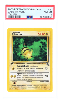 2000 Pokemon Pikachu World Collection Italian Baby Pikachu #27 PSA 8