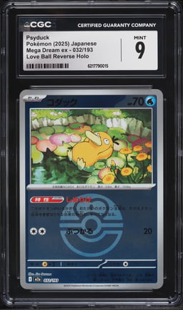 2025 Pokemon Japanese Mega Dream Ex Love Ball Reverse Holo Psyduck #32 CGC 9 MINT