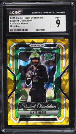 2025 Panini Prizm Draft Picks Student Orientation Gold Ice Dante Moore ROOKIE #2 CGC 9 MINT