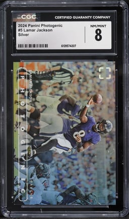2024 Panini Photogenic Silver Lamar Jackson /175 #5 CGC 8 NM-MT