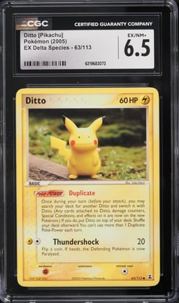 2005 Pokemon EX Delta Species Ditto Pikachu #63 CGC 6.5 EXMT+