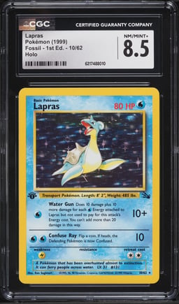 1999 Pokemon Fossil 1st Edition Holo Lapras #10 CGC 8.5 NM-MT+