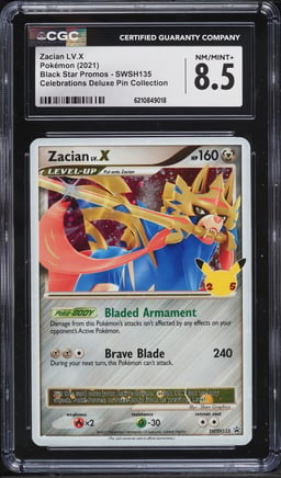 2021 Pokemon Sword & Shield Black Star Promo Celebrations Holo Zacian Lv.X #135 CGC 8.5 NM-MT+