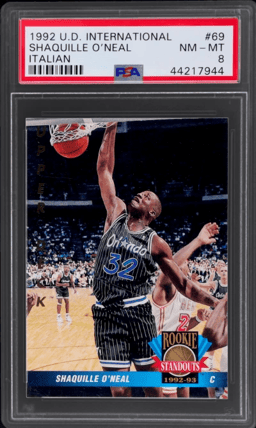1992 Upper Deck Rookie Standouts Italian Shaquille O'Neal #69 PSA 8