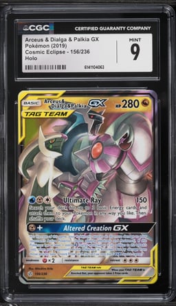 2019 Pokemon Sun & Moon Cosmic Eclipse Holo Arceus & Dialga & Palkia GX #156 CGC 9 MINT