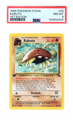 1999 Pokemon Fossil 1st Edition Kabuto #50 PSA 8