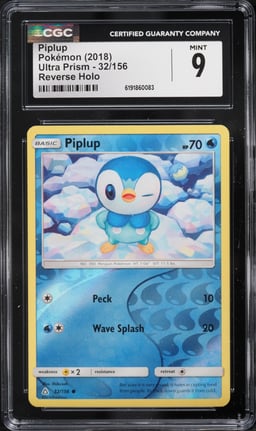 2018 Pokemon Sun & Moon Ultra Prism Reverse Holo Piplup #32 CGC 9 MINT