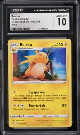 2021 Pokemon Sword & Shield Evolving Skies Holo Raichu #50 CGC 10 GEM MINT
