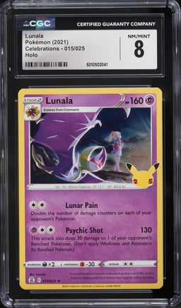2021 Pokemon Sword & Shield Celebrations Holo Lunala #15 CGC 8 NM-MT