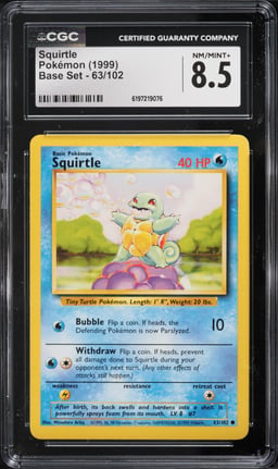 1999 Pokemon Base Set Squirtle #63 CGC 8.5 NM-MT+