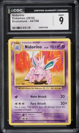 2016 Pokemon XY Evolutions Nidorino #44 CGC 9 MINT