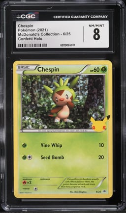 2021 Pokemon Sword & Shield McDonald's Collection Confetti Holo Chespin #6 CGC 8 NM-MT