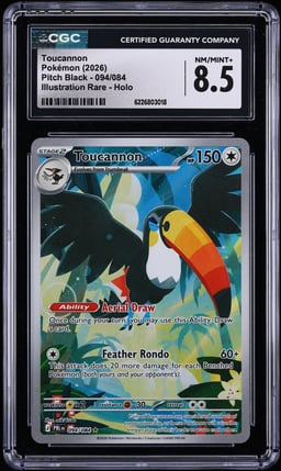 2026 Pokemon Mega Evolution Pitch Black IR Toucannon #94 CGC 8.5 NM-MT+