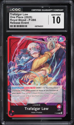 2025 One Piece Royal Blood Release Event Leader Trafalgar Law #P-086 CGC 10 GEM MINT