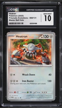 2025 Pokemon Scarlet & Violet Prismatic Evolutions Master Ball Holo Heatran #68 CGC 10 GEM MINT