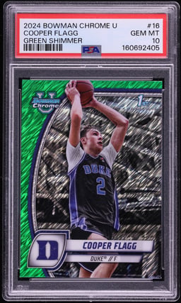2024 Bowman Chrome University Green Shimmer Cooper Flagg #16 PSA 10 GEM MINT