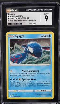 2023 Pokemon Sword & Shield Crown Zenith Sea & Sky Premium Collection Kyogre #36 CGC 9 MINT