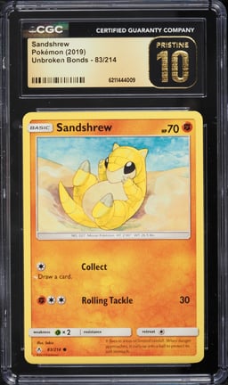 2019 Pokemon Sun & Moon Unbroken Bonds Sandshrew #83 CGC 10 PRISTINE
