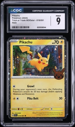 2024 Pokemon SV Paldean Fates Trick Or Trade BOOster Holo Pikachu #18 CGC 9 MINT
