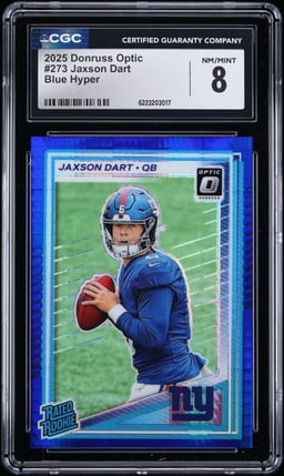 2025 Donruss Optic Blue Hyper Prizm Jaxson Dart ROOKIE #273 CGC 8 NM-MT