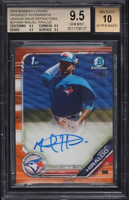 2019 Bowman Chrome Orange Wave Refractor Miguel Hiraldo RC AUTO /25 BGS 9.5 GEM