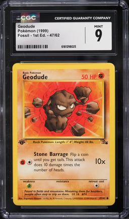 1999 Pokemon Fossil 1st Edition Geodude #47 CGC 9 MINT