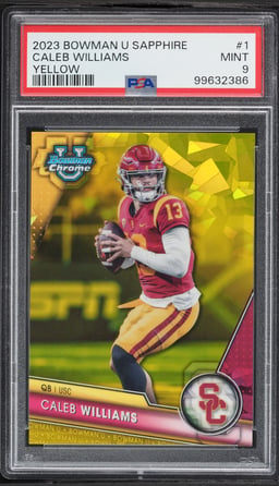 2023 Bowman University Chrome Sapphire Yellow Caleb Williams /75 #1 PSA 9 MINT