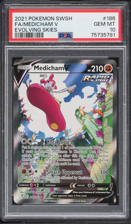 2021 Pokemon Sword & Shield Evolving Skies Full Art Medicham V #186 PSA 10 GEM MINT