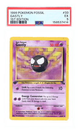 1999 Pokemon Fossil 1st Edition Gastly #33 PSA 5
