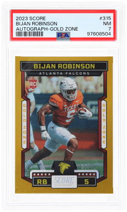 2023 Score Autograph Gold Zone Bijan Robinson #315 38/50 PSA 7