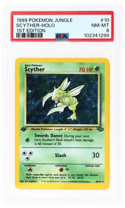 1999 Pokemon Jungle 1st Edition Holo Scyther #10 PSA 8
