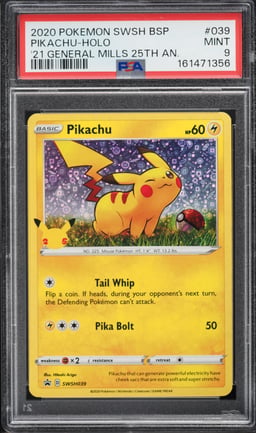 2020 Pokemon SWSH Promo General Mills 25th Anniversary Holo Pikachu #SWSH039 PSA 9 MINT
