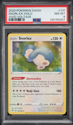 2020 Pokemon Sword & Shield Vivid Voltage Holo Snorlax #131 PSA 8 NM-MT