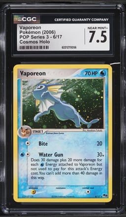 2006 Pokemon POP Series 3 Cosmos Holo Vaporeon #6 CGC 7.5 NRMT+