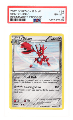 2012 Pokemon Black and White Boundaries Crossed Holo Scizor #94 PSA 8