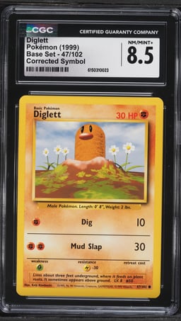 1999 Pokemon Base Set Corrected Symbol Diglett #47 CGC 8.5 NM-MT+