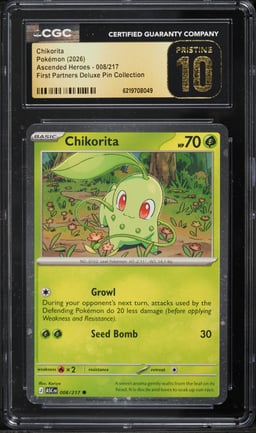 2026 Pokemon Mega Ascended Heroes First Partners Deluxe Pin Holo Chikorita #8 CGC 10 PRISTINE