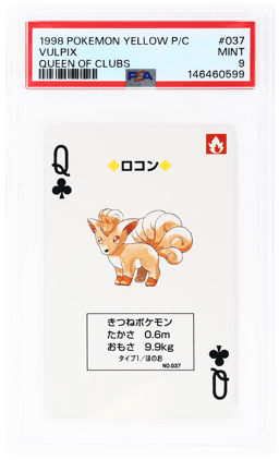 1998 Pokemon Yellow Version Playing Cards Queen of Clubs Vulpix #37 PSA 9