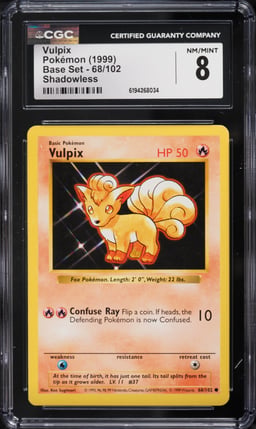 1999 Pokemon Base Set Shadowless Vulpix #68 CGC 8 NM-MT