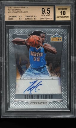 2012 Panini Prizm Kenneth Faried ROOKIE AUTO #10 BGS 9.5 GEM MINT