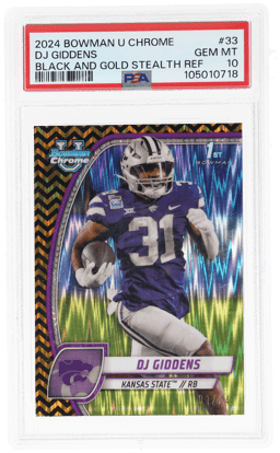 2024 Bowman University Chrome Black and Gold Stealth Refractor Dj Giddens #33 1/24 PSA 10