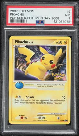 2007 Pokemon POP Series 6 Pokemon Day '08 Pikachu #9 PSA 7 NRMT