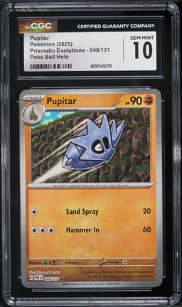 2025 Pokemon Scarlet & Violet Prismatic Evolutions Poke Ball Holo Pupitar #48 CGC 10 GEM MINT
