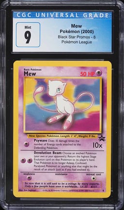 2000 Pokemon League Black Star Promo Mew #8 CGC 9 MINT