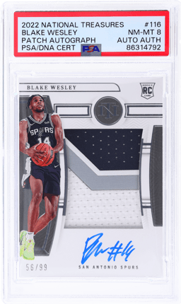 2022 National Treasures Rookie Patch Autograph Blake Wesley #116 56/99 PSA 8
