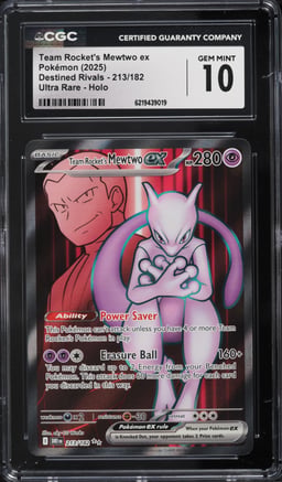 2025 Pokemon Scarlet & Violet Destined Rivals Full Art Team Rocket's Mewtwo EX #213 CGC 10 GEM