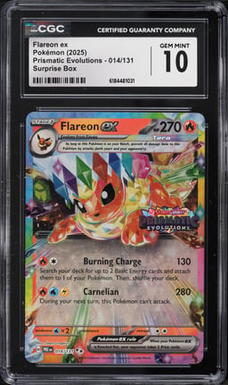 2025 Pokemon Scarlet & Violet Prismatic Evolutions Surprise Box Holo Flareon EX #14 CGC 10 GEM