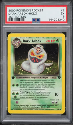 2000 Pokemon Team Rocket 1st Edition Holo Dark Arbok #2 PSA 5 EX
