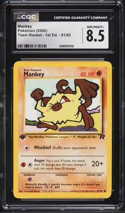 2000 Pokemon Team Rocket 1st Edition Mankey #61 CGC 8.5 NM-MT+
